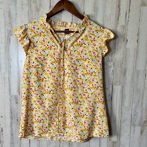 Floral Yellow Ruffle-Sleeve‎ Women’s Top